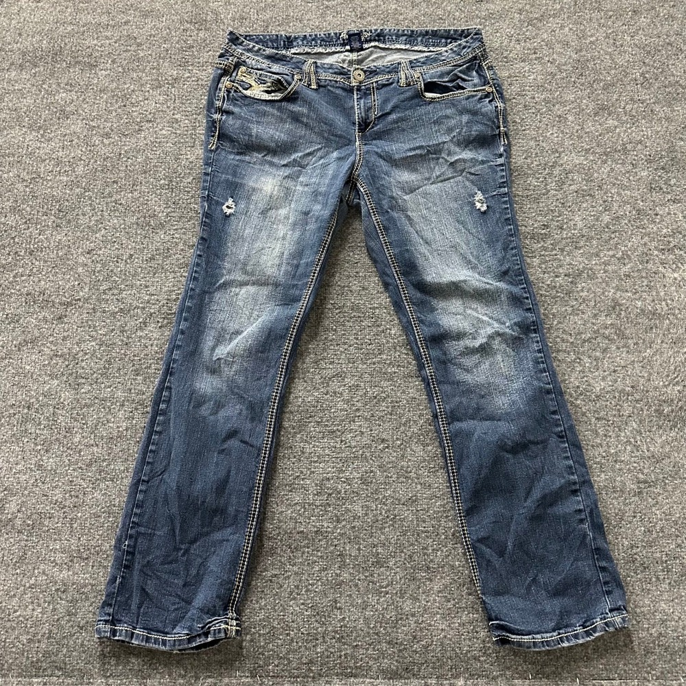 Amethyst Jeans Womens Size 16 Blue Bootcut Embroidered Pockets Stretch Denim